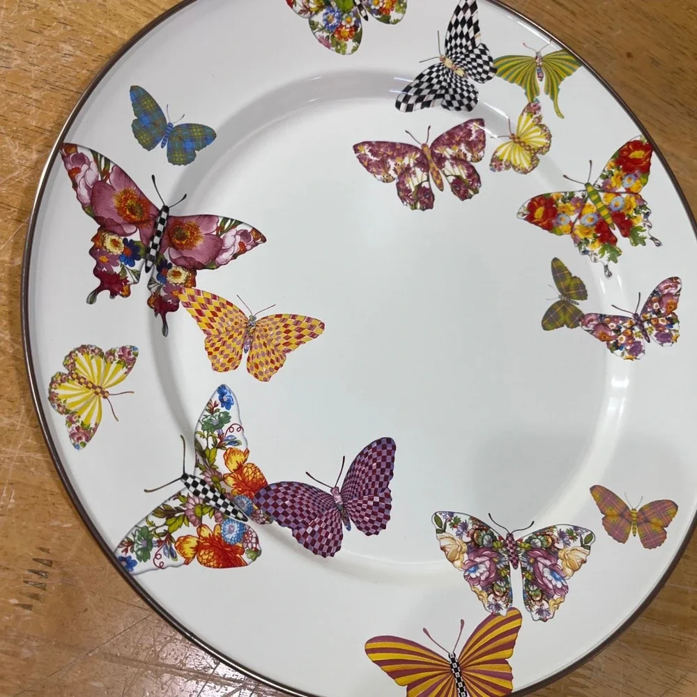 MacKenzie-Childs Butterfly Garden Enamel Dinner Plate 10